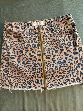 We The Free Leopard Print Zip-Front Mini Skirt in Tan and Black